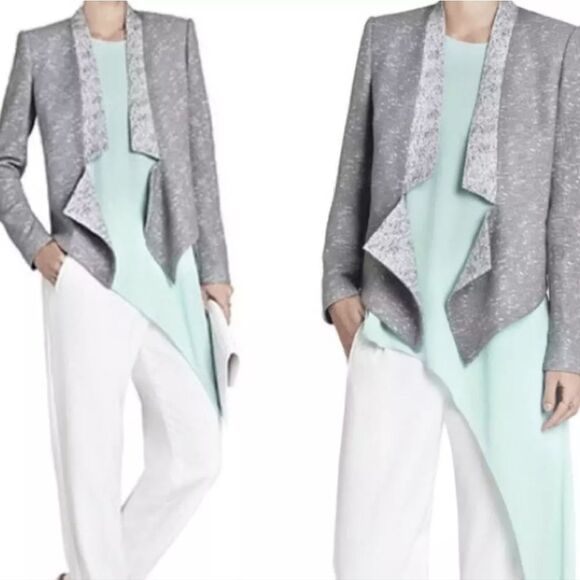 BCBG maxazria assymetric grey blazer open front size s statement collar - Picture 1 of 8